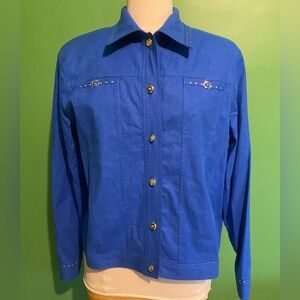 Vintagr St John Sport Marie Gray linen rayon Blue Button-Front Jacket